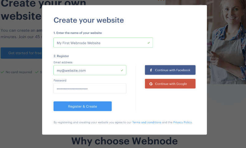 Creating website on Webnode.