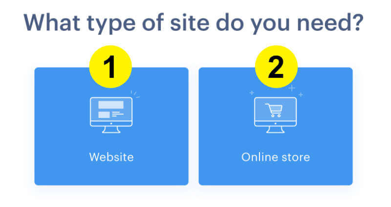 Choosing type of site on Webnode.